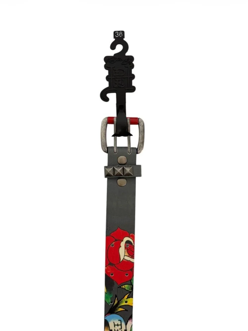 NWT Ed Hardy Studded Dark Gray Graphic Belt Y2K Mens Size 36